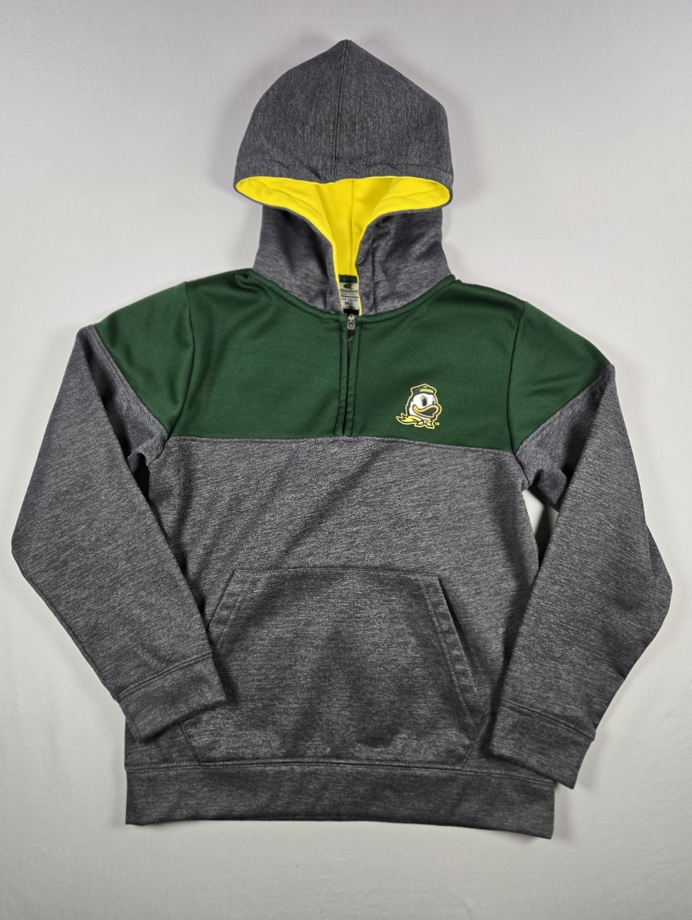 Colosseum Oregon Ducks Youth 1/4 Zip Hoodie Gray Green Size Boys Medium 12-14